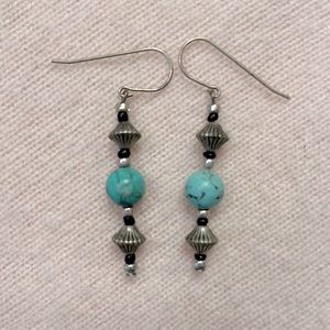 Silver & turquoise beaded drop earrings with french wires